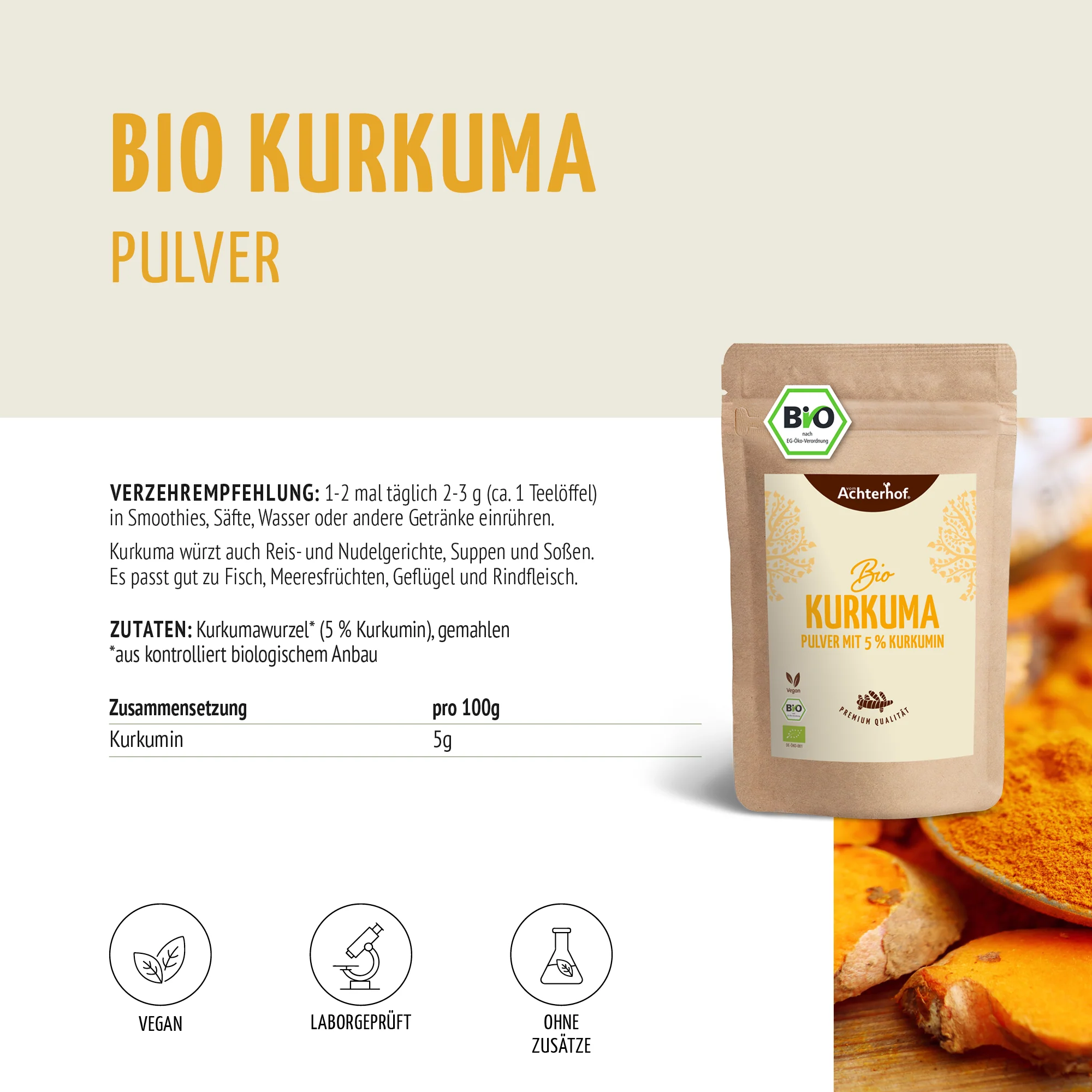 Bio Kurkuma Pulver 5% Curcumin (250g) - Image 8