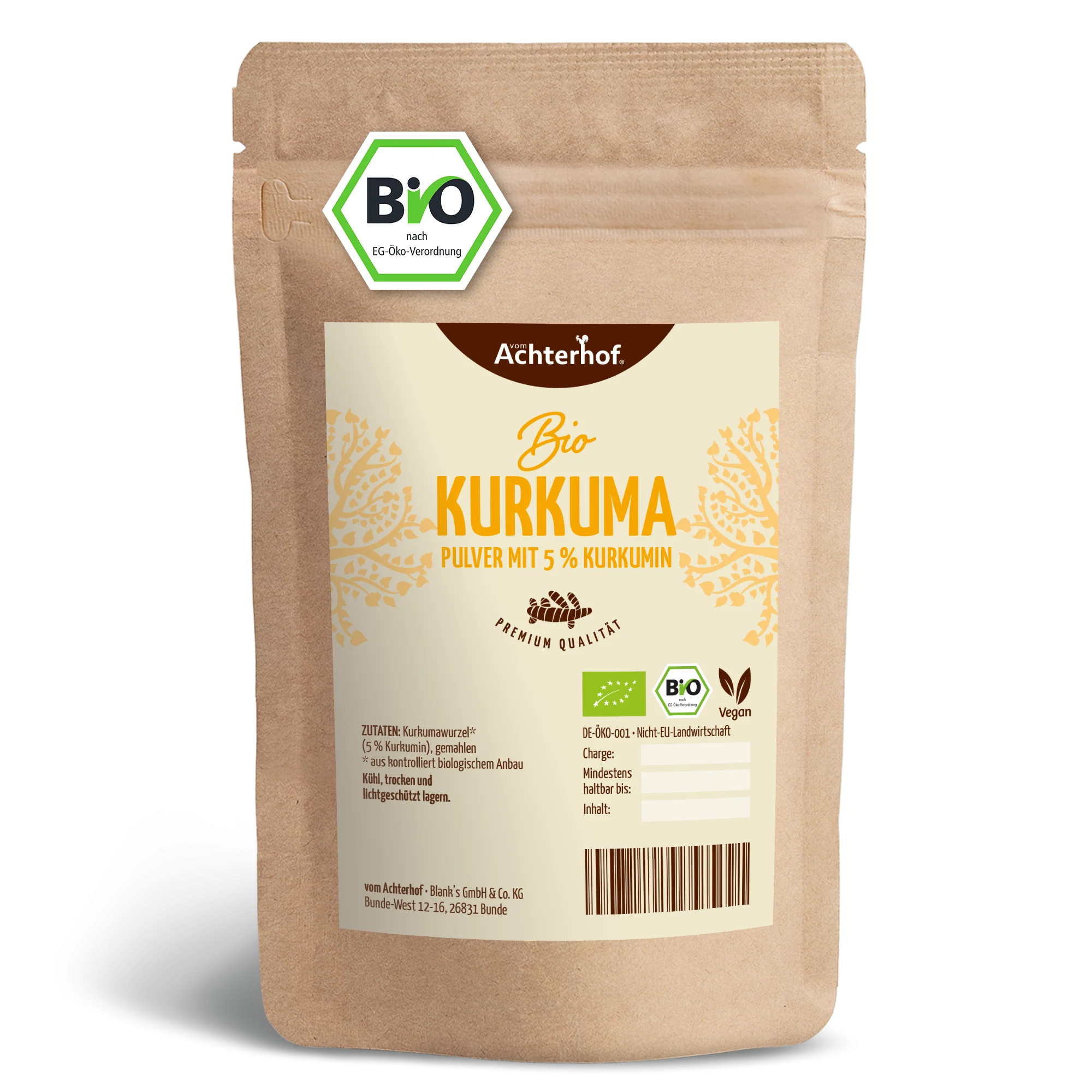 Bio Kurkuma Pulver 5% Curcumin (500g)
