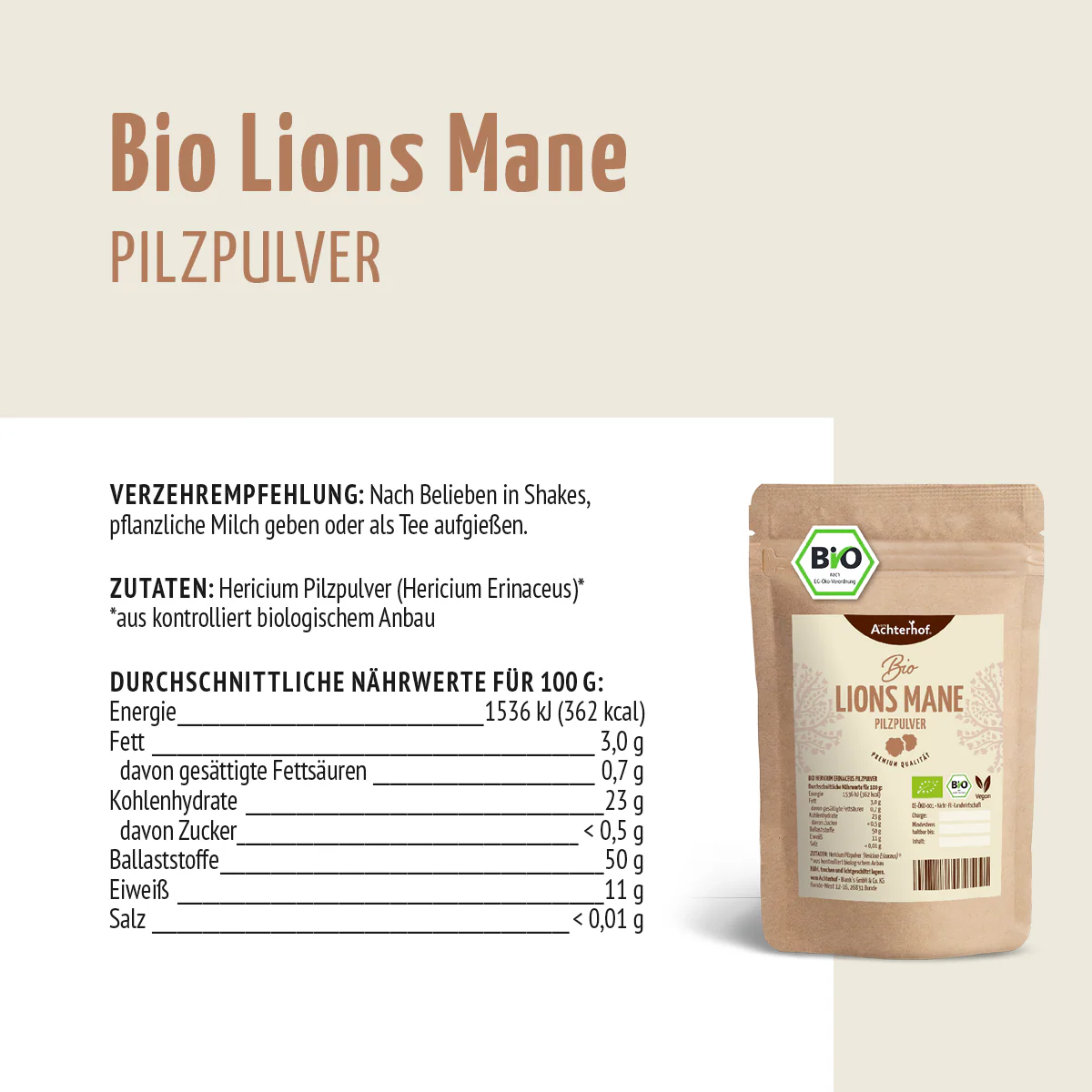 Bio Lions Mane Pilzpulver (100g) - Image 7
