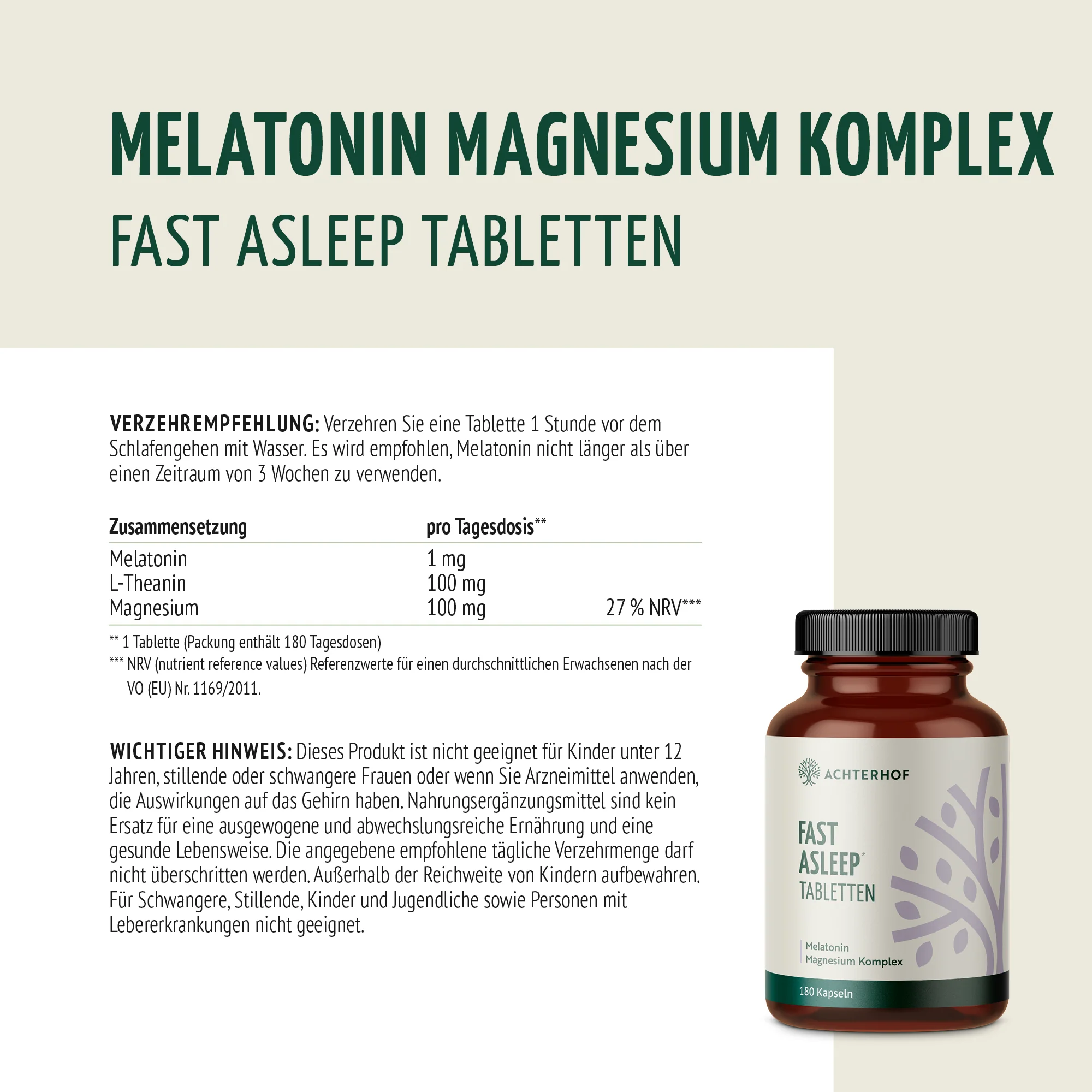 Melatonin Magnesium Komplex Fast Asleep (180 Tabletten) - Image 7