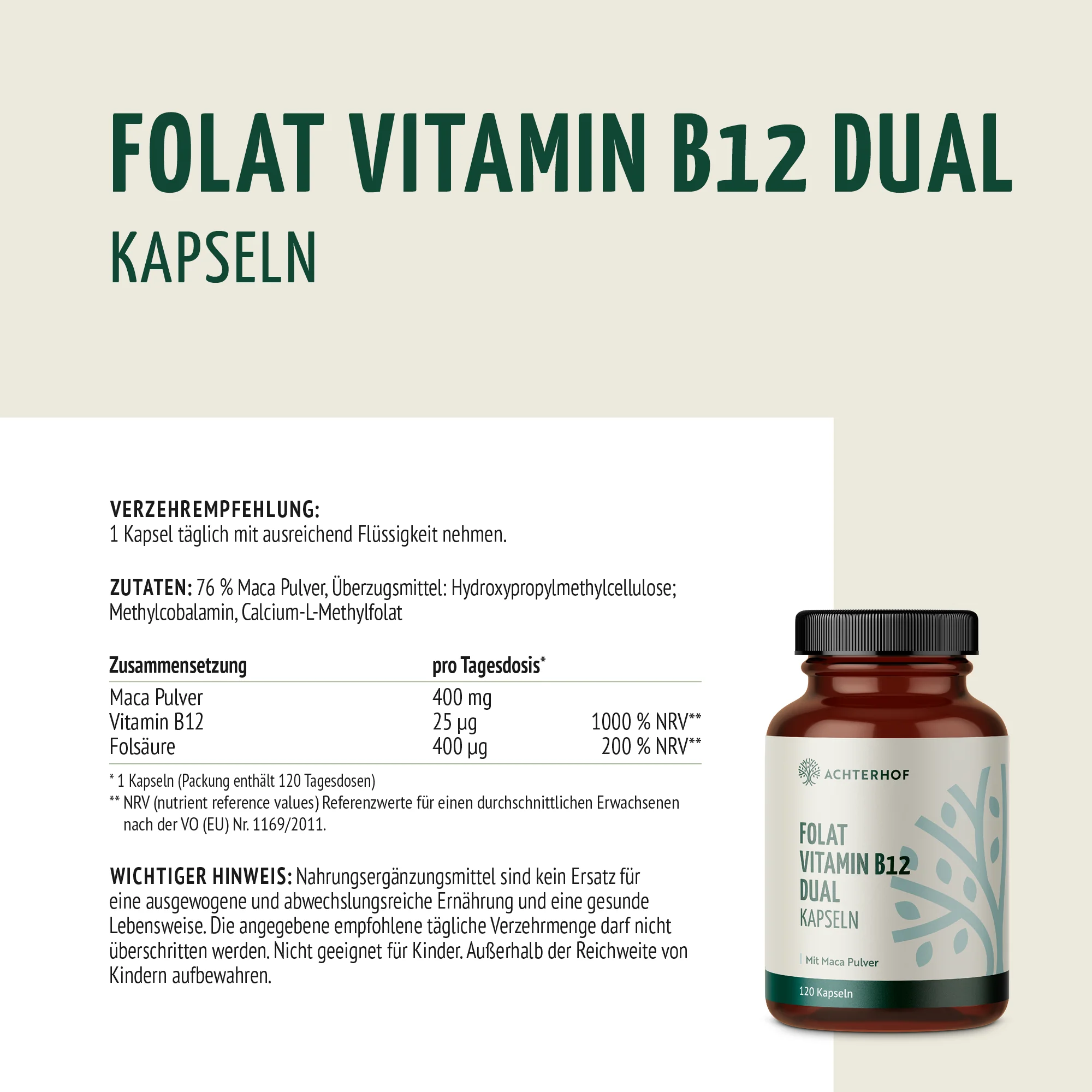 Folat Vitamin B12 Dual Kapseln (120 Kapseln) - Image 6