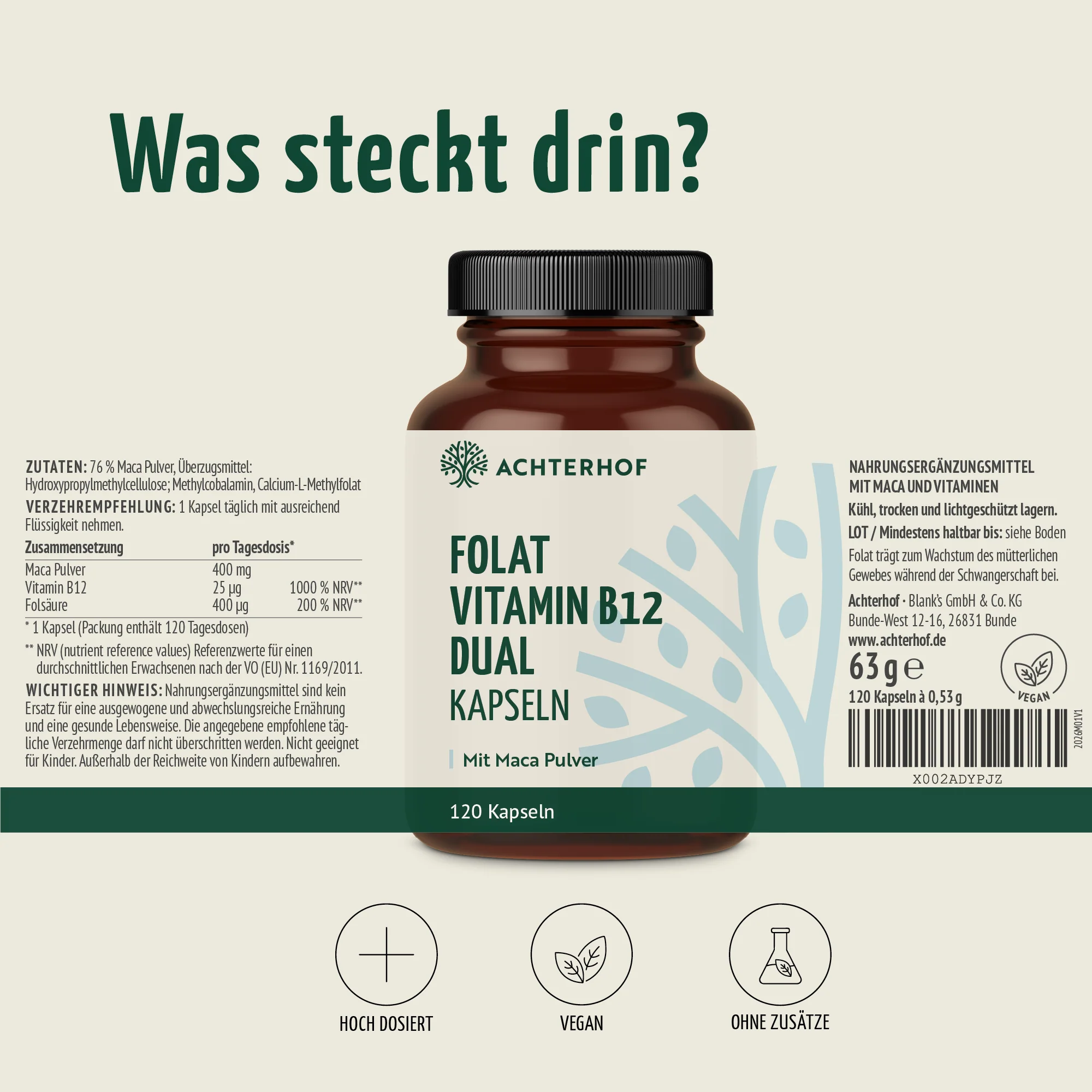 Folat Vitamin B12 Dual Kapseln (120 Kapseln) - Image 7