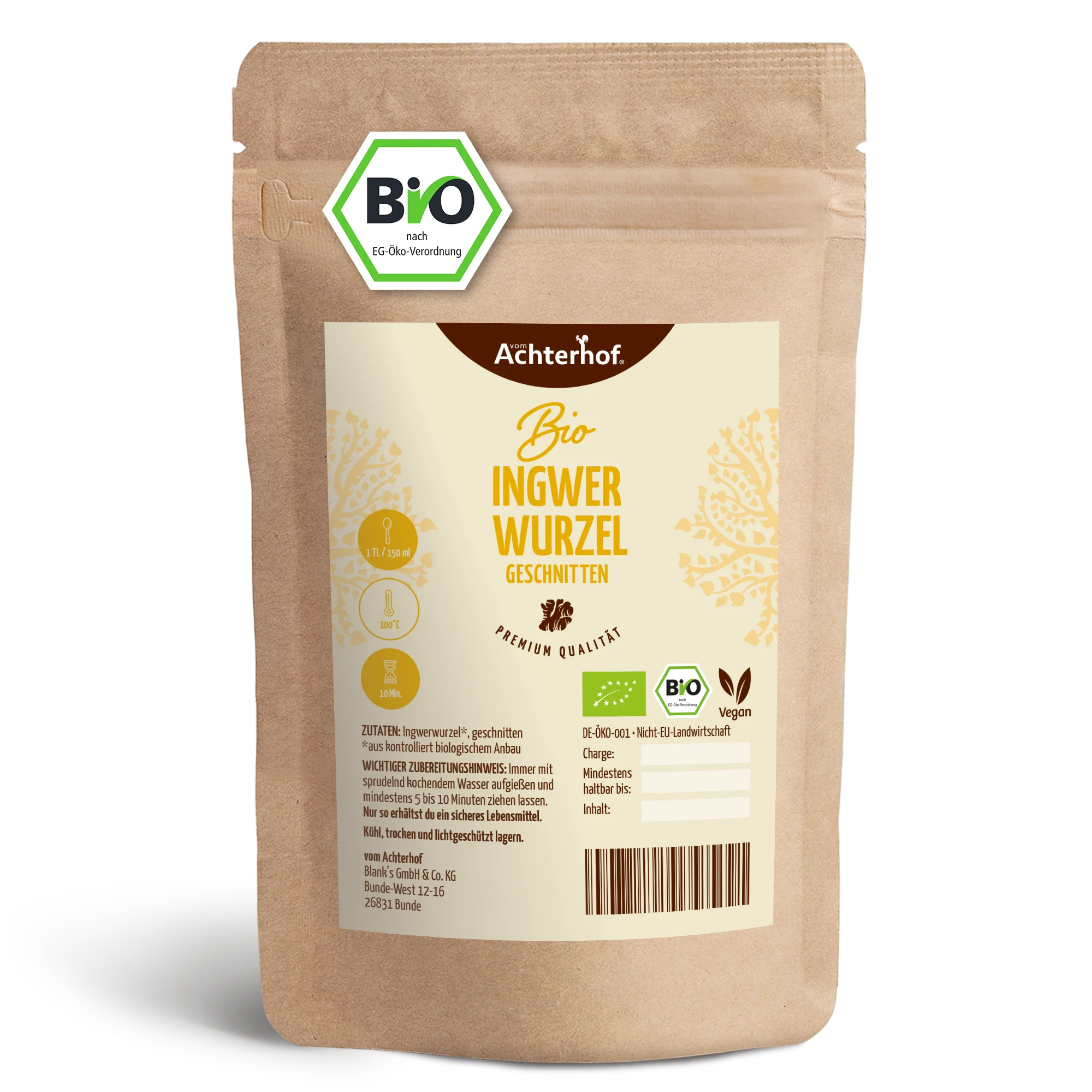 Ingwerwurzel geschnitten Bio (100g)
