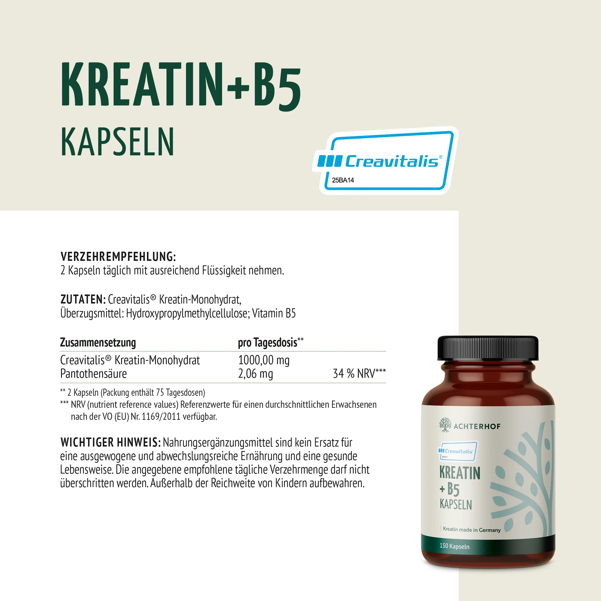 Creavitalis® Kreatin+B5 Kapseln (150 Kapseln) - Image 6