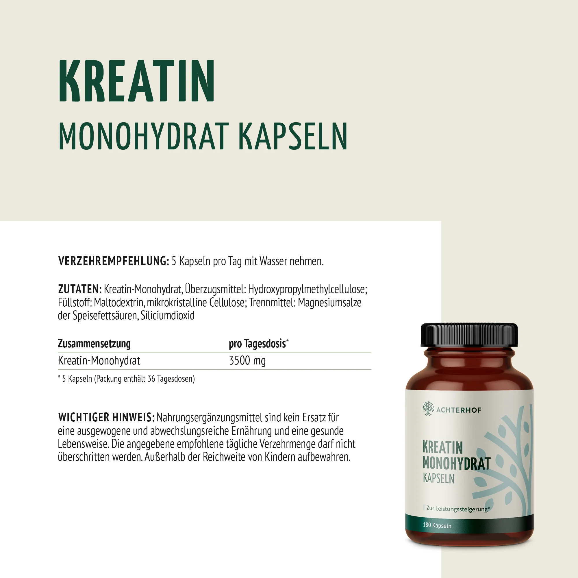 Kreatin Monohydrat Kapseln (180 Kapseln) - Image 6