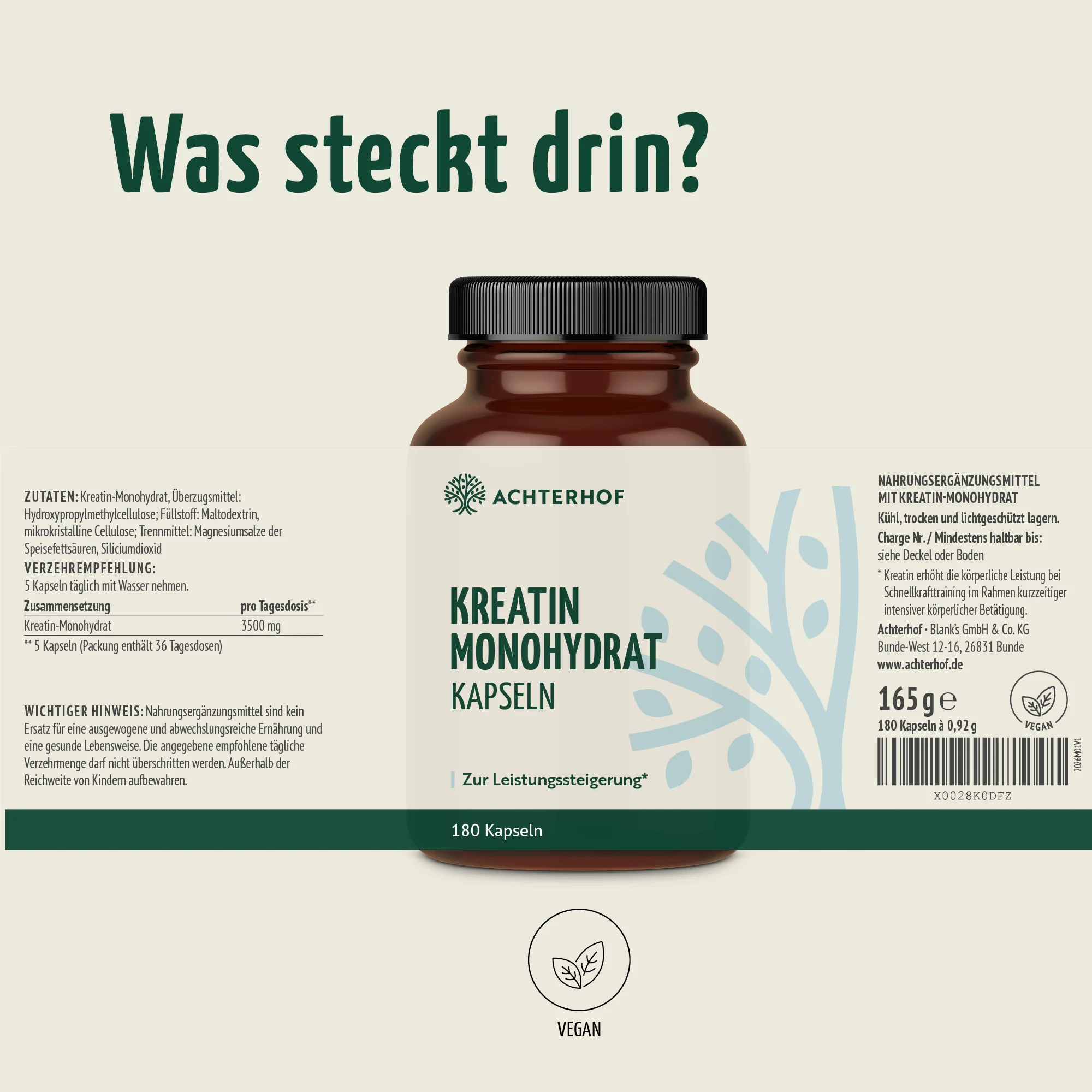 Kreatin Monohydrat Kapseln (180 Kapseln) - Image 7
