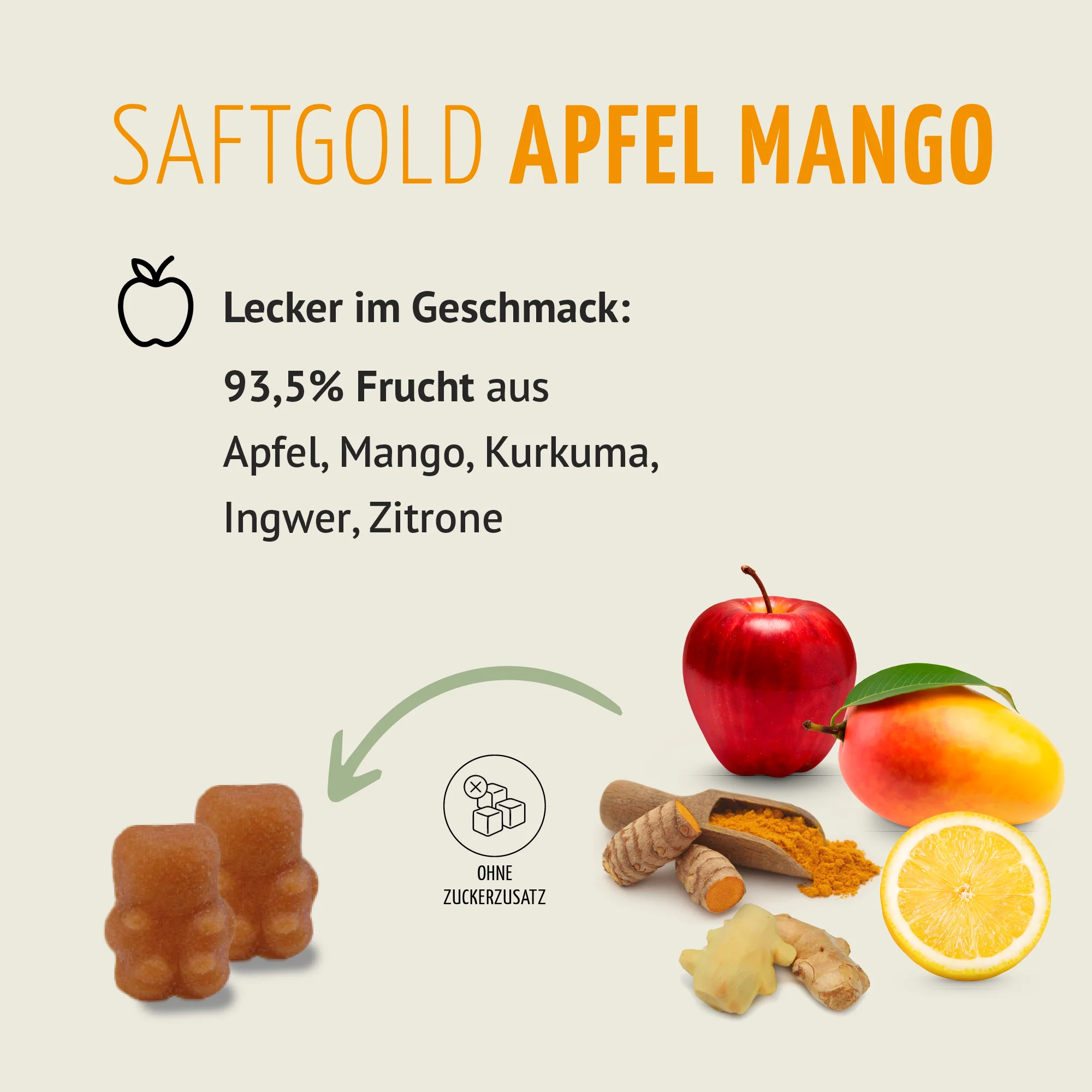 Saftgold Kurkuma Ingwer Gummies Apfel Mango + Zink (75 Stück) - Image 5