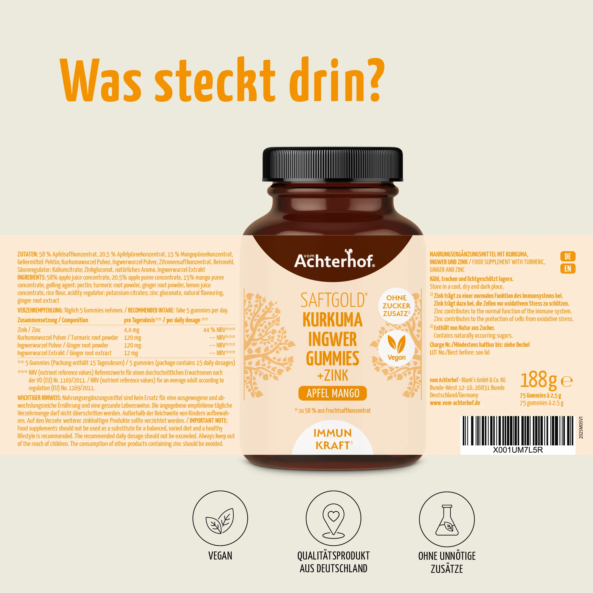 Saftgold Kurkuma Ingwer Gummies Apfel Mango + Zink (75 Stück) - Image 8