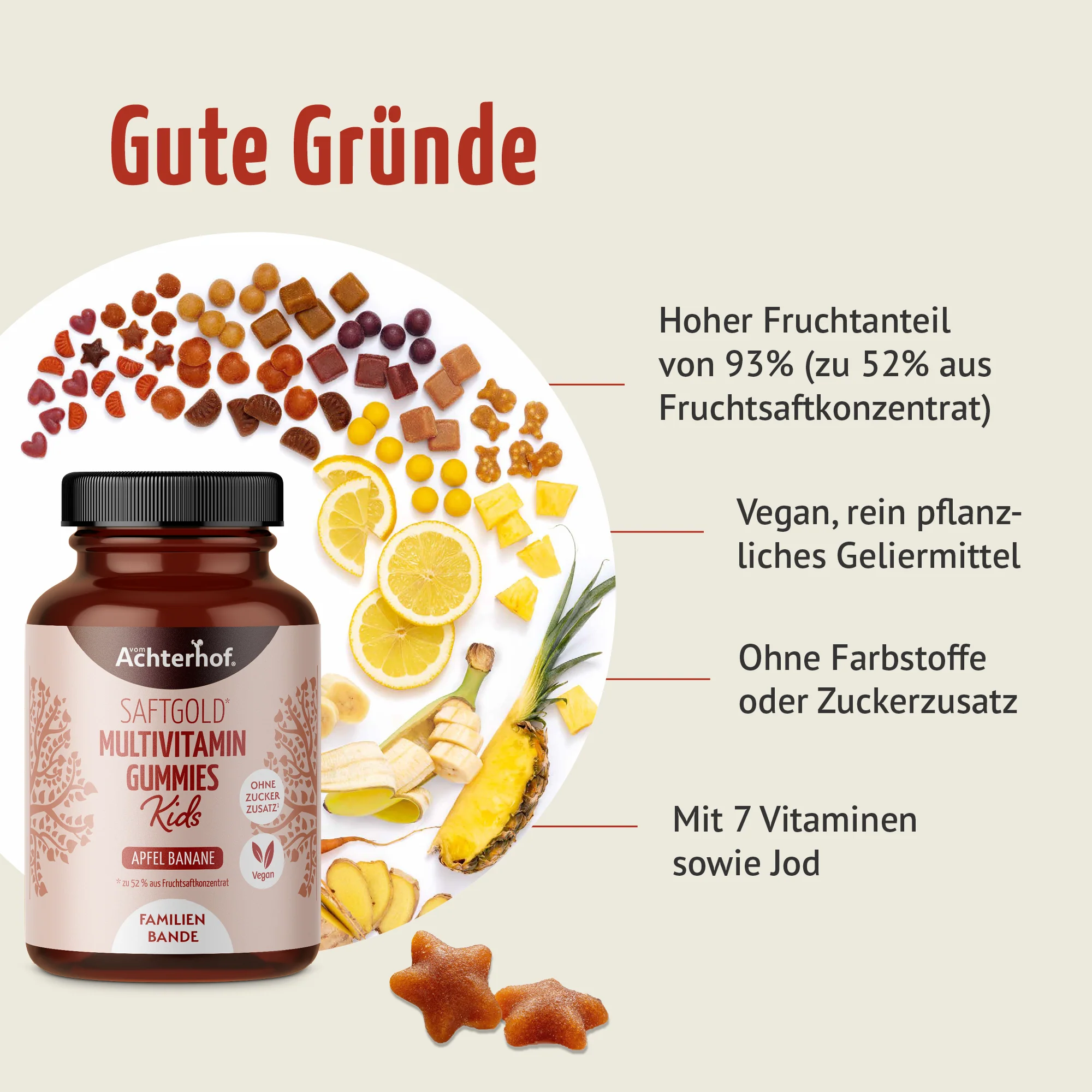 Saftgold Multivitamin Kids Gummies Apfel Banane (190 Stück) - Image 2
