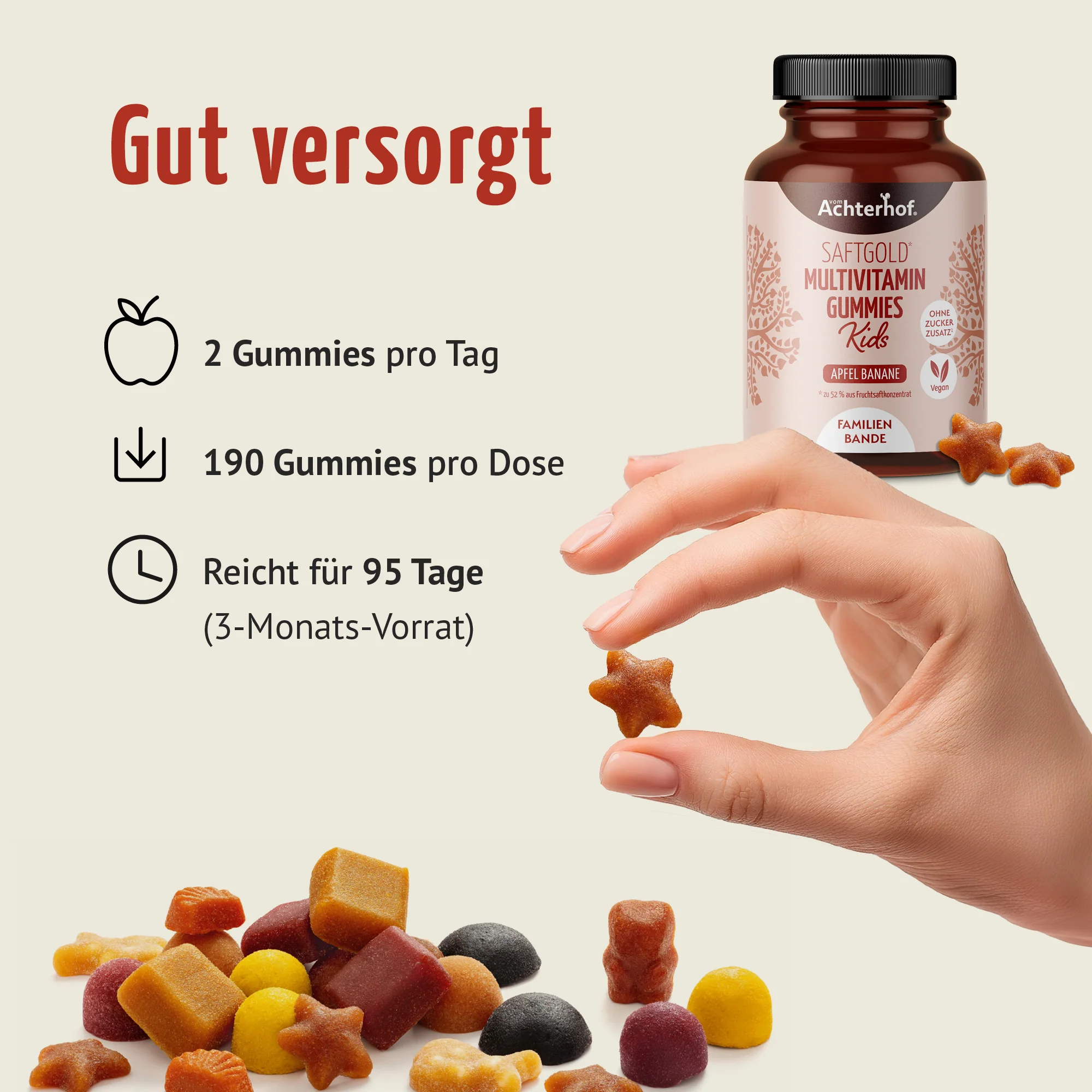 Saftgold Multivitamin Kids Gummies Apfel Banane (190 Stück) - Image 4
