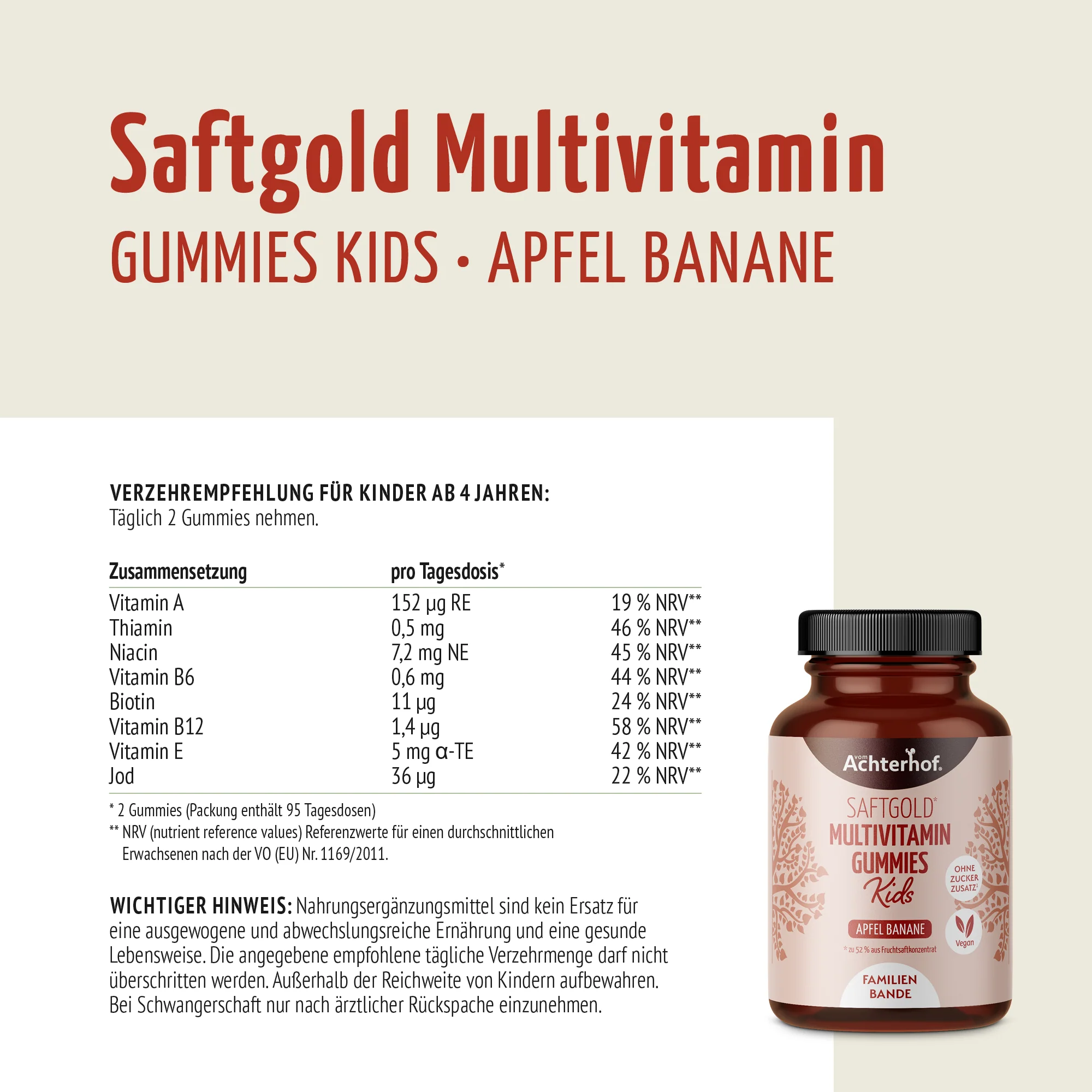 Saftgold Multivitamin Kids Gummies Apfel Banane (190 Stück) - Image 7