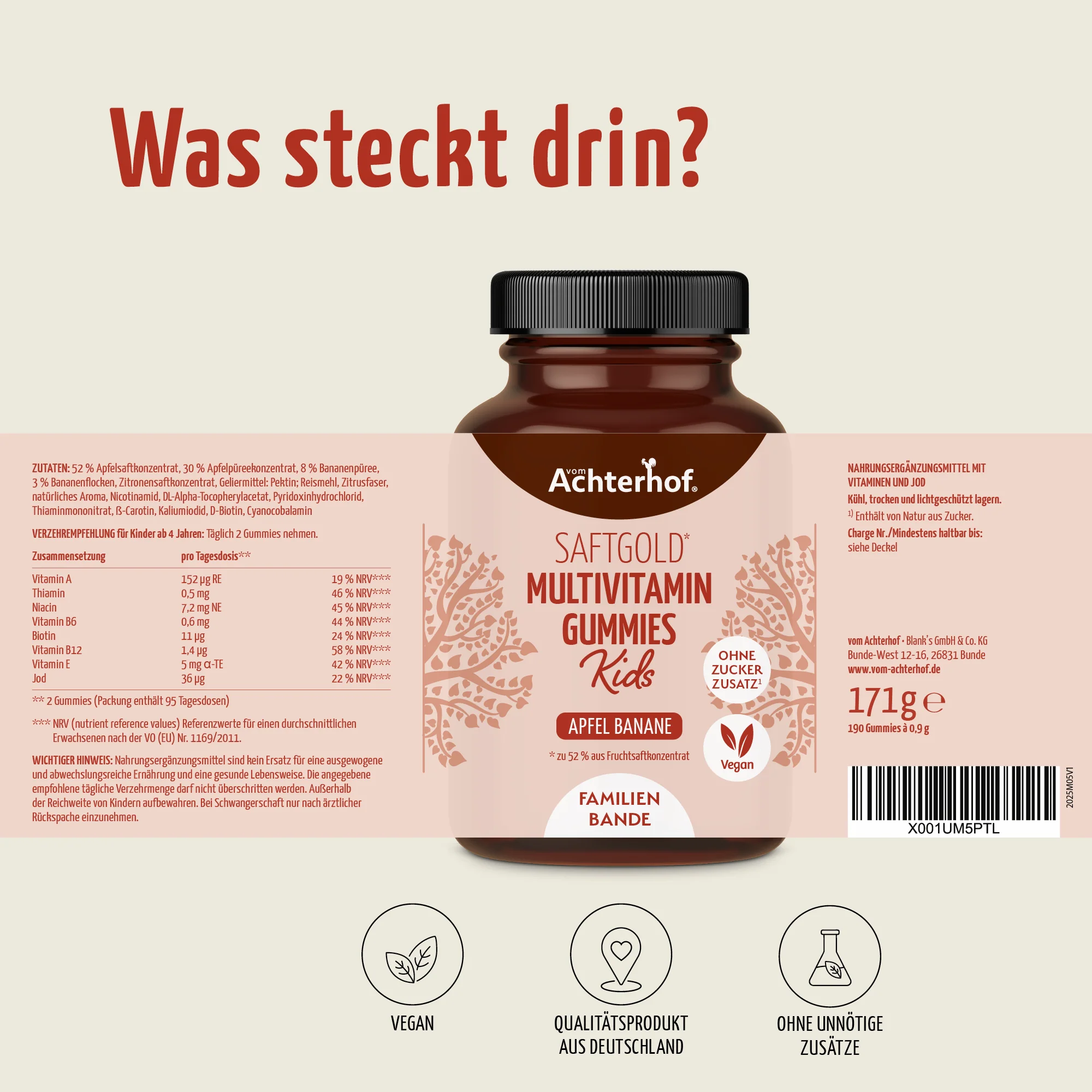 Saftgold Multivitamin Kids Gummies Apfel Banane (190 Stück) - Image 8