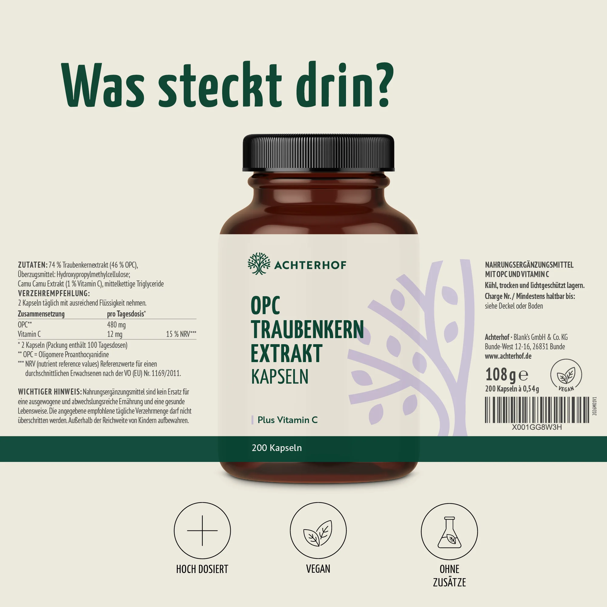 OPC Traubenkernextrakt + Vitamin C Kapseln (200 Kapseln) - Image 7