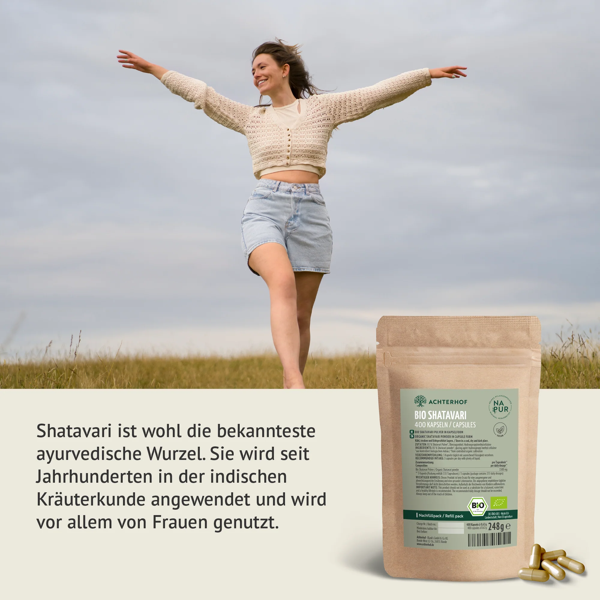 Bio Shatavari Kapseln Nachfüllpack (400 Kapseln) - Image 4