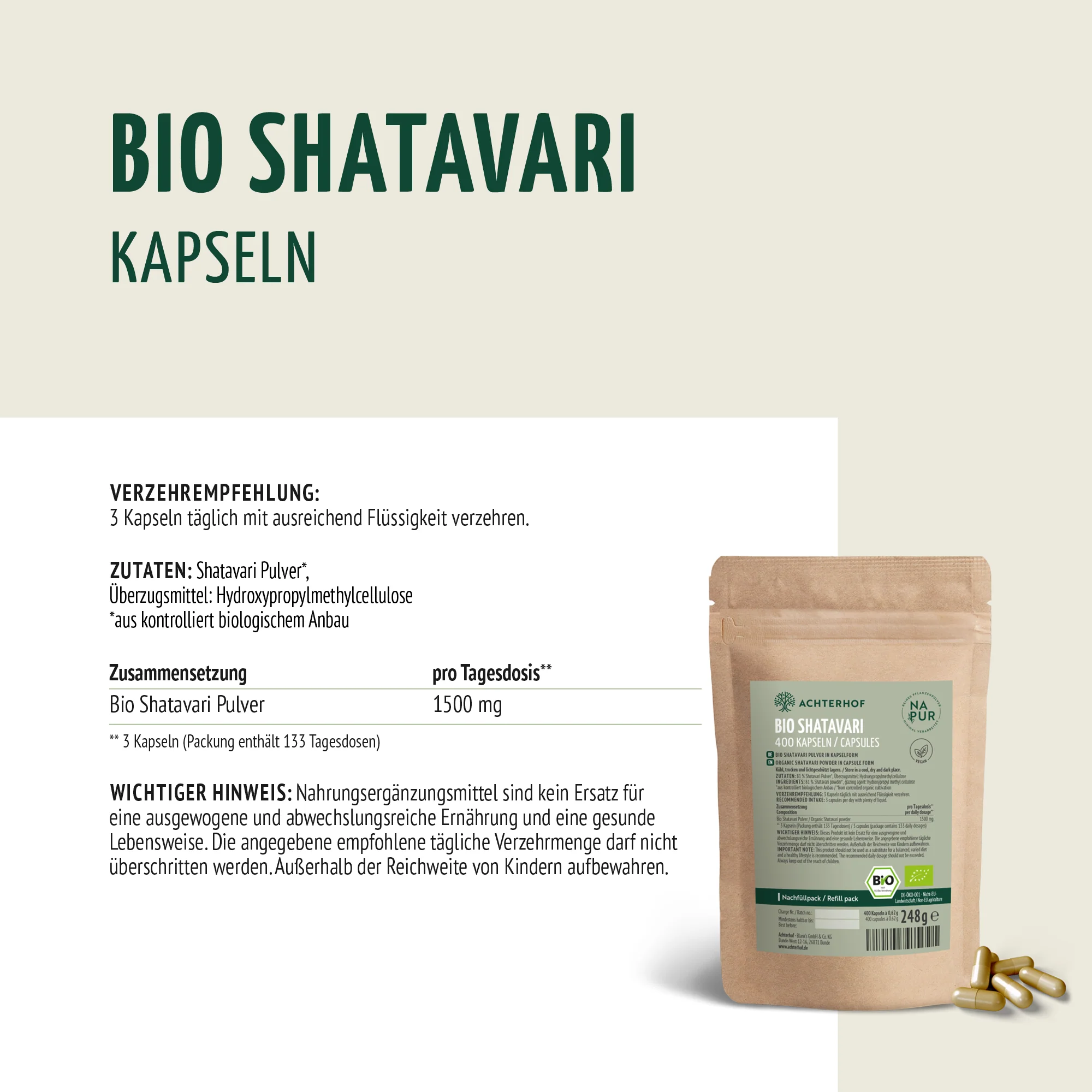 Bio Shatavari Kapseln Nachfüllpack (400 Kapseln) - Image 8