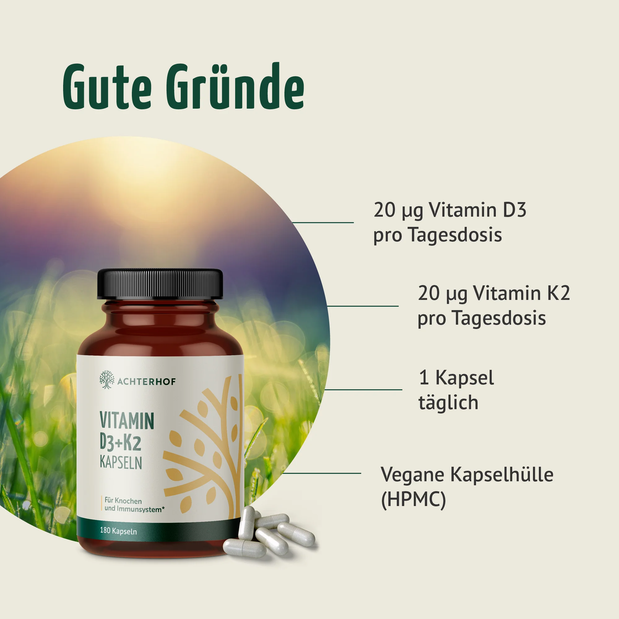 Vitamin D3+K2 Kapseln (180 Kapseln) - Image 2